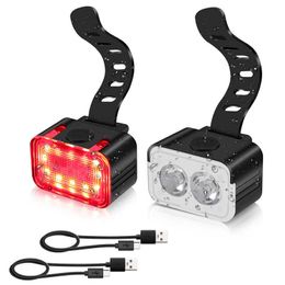 S Nieuwe fiets vooraan LED -set USB -lading Cycling Koplamp achterlicht Licht 230 Lumen Waterdichte aluminium legeringsfietslamp 0202