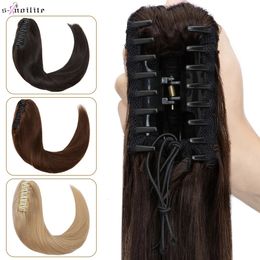 S-noilite 120g clip en cola humana cabello de cola humana de 20 pulgadas para mujeres espesas de cabello falso rubio 240407