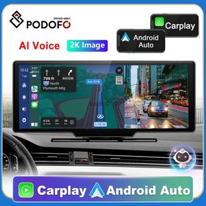 s Podofo Miroir de voiture Enregistrement vidéo Carplay Android Auto Connexion sans fil Navigation GPS Tableau de bord DVR AI Voice L230619