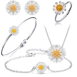 S pur collier sier, art de la littérature pour femmes, boucles d'oreilles chrysanthémum fraîches et simples, bracelet, anneau de cinq