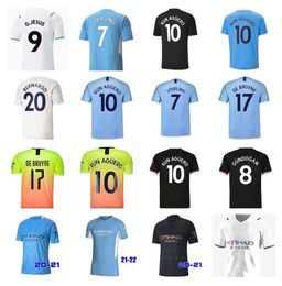 S rétro 18 19 20 21 Kun Aguero de Bruyne Soccer Jerseys City 2018 2019 2020 2021 Sterling Sia Mahrez G.Jesus Sane Home Away Football Shirts Uniforms