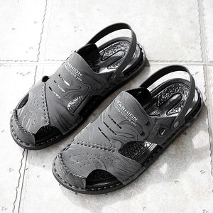 S Sandals Men Slip-On Place Slippers Soft Male-Usistant Cow Coue Cuir d'été Haute qualité authentique Sandale Slipper Wear-Reitant