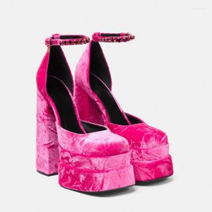 S Sandals Party Girl Ladies Veet Square Toe Cover Heel Platform enkelriemhoogte toenemende gesp sandaal dames toenemen