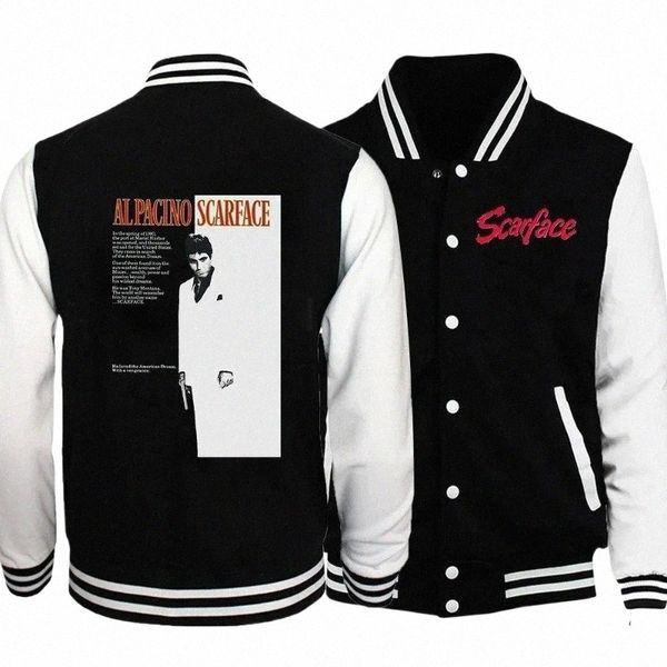 S-Scarface PELÍCULA Chaqueta Abrigo fresco Sudaderas Tendencia Mujeres Hombres Sudadera con capucha Béisbol Uniforme Chaqueta Pareja Imprimir Cardigan Ropa Tops L4et #