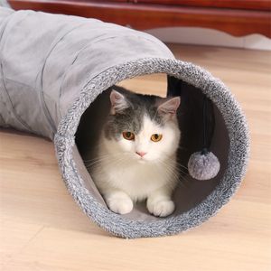 S forma plegable gato túnel gato juguetes jugar túnel durable gamuza escondite mascota arrugado túnel con bola 10.5 pulgadas de diámetro 201217