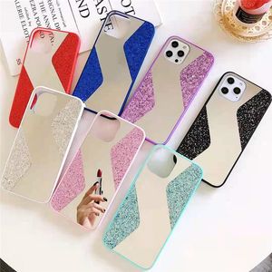 Étuis de téléphone à paillettes miroir en forme de S TPU + PC + verre 3 en 1 pour iPhone 12 Mini 11 Pro Max X XS XR 7 8 Plus Samsung S20 S20FE S21 S21Plus S21Ultra A72