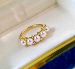 S Sier Charm Punk Band Ring With Diamond and White Nature Pearl For Women Wedding Jewelry Gift Have Stamp PS8822267i