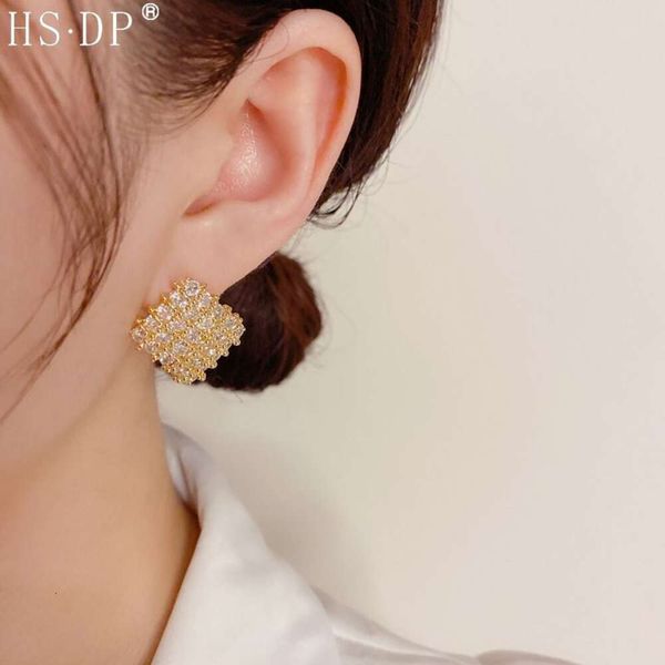 S Sier-pendientes de alta calidad para mujer, aretes con aguja de diamante, circonio completo, cadena envuelta, exquisita moda, versátil, súper brillante