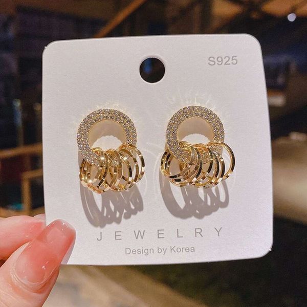S Sier Needle Corée du Sud Plein Diamant Cercle Lumière Élégance Petit Style Cool Design Sens et Boucles D'oreilles