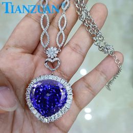 S Sier Bruiloft Blauw Tanzanite Kleur Cz / Moissanite Steen Titanic Hart Van Oceaan Liefde Forever Hanger Ketting Partij