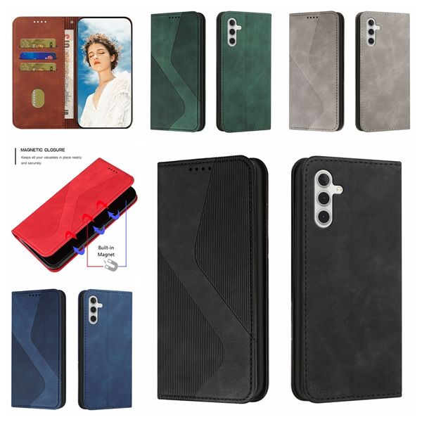 Étuis portefeuille en cuir S Skin Feel pour Moto G Stylus 5G 2023 E13 G73 G53 G23 Edge Plus G Edge 30 Lite Samsung A04E A24 4G A34 A54 5G Suck Porte-carte à fermeture magnétique