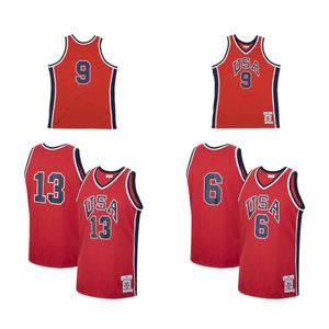 S SL 1984 Team USA Michael Jor Dan Basketball Jersey Mitch en Ness Chris Mullin Patrick Ewing Red Size S-XXXL