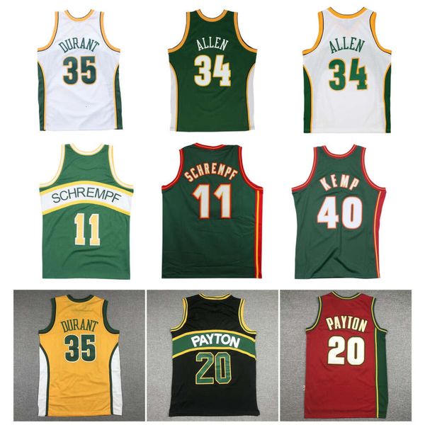 S Sl Detlef Schrempf Supersonic Kevin Durant Basketball Jersey Seattle Ray Allen Mitch et Ness Gary Payton Shawn Kemp Yellow Green blanc