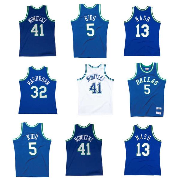 S SL Dirk Nowitzki Maverick Basketball Jersey Dalla Jason Kidd Steve Nash Jamal Mashburn Mitch y Ness Talling Blanco Blanco S-XXL