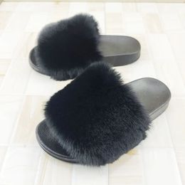 S zapatillas de piel suave mujeres de peluche plana imitación peluda cabello de conejo invernal femenino femenino casual tobogán pluh ry caual flop deslizamiento