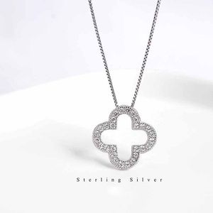 S Sterling Pure Sier Clover Designer holle hanger ketting Shining Zircon Crystal Lucky voor vrouwen Girl Link Chain Choker Kettingen Sieraden Cadeau