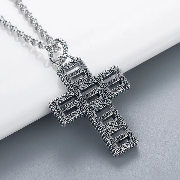 S Sterling Sier rétro Hollow Design ing Cross Pendants Collier Coupages Modèles Trendy Fashion Hip Hop Chaîne de personnalité