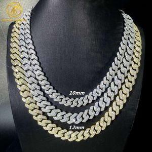 S Sterling avec glacé 2 rangées 12Mm Vvs diamant chaîne lien Moissanite collier cubain