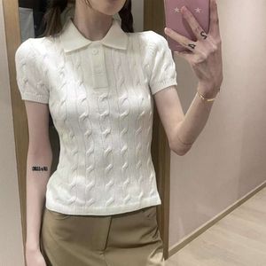 S Pull Designer Mode Femmes Manches courtes Polo tricoté Coton Slim Fit Twisted Flower T-shirt Femme