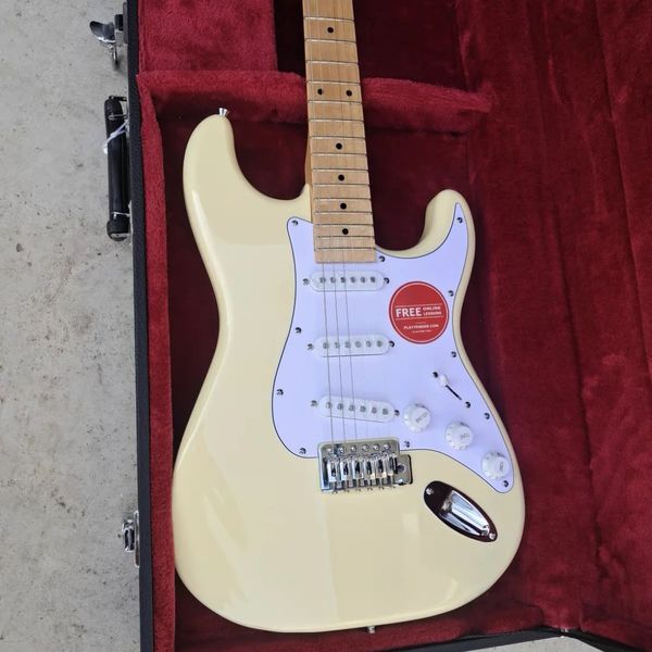 S T Guitare Solide Corps Crème Jaune Couleur Érable Touche Blanc Perle Pickguard Haute Qualité Guitarra Livraison Gratuite Guitare électrique