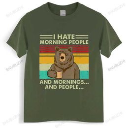 S T-shirts 2024 Nouveau I Hate Mornpeople and Mornings and People T-shirt Drink-Bear Drink Amourte Cute Animal Lazy Animal Rétro J240506