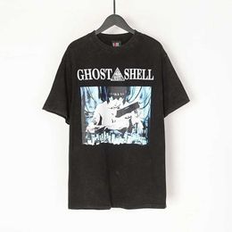 S Camisetas Vintage Washing Saint Michael T Shirt High Street Chaopai Patrón de anime Printmen Mujer Top informal de verano de alta calidad J240506