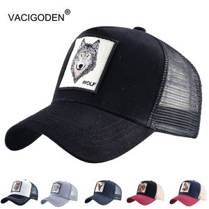 S Vacigoden Animal Embroidery Mesh Baseball Cap Wolf Hiphop Trucker Hat Tiger Men Women Ademen Streetwear Gorras 230811