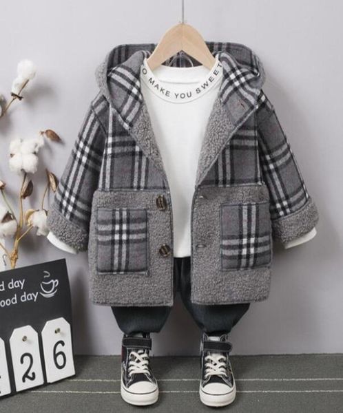 s hiver enfants garçon vêtements plaid bébé garçons manteau en peluche angleterre style moyen long simple boutonnage trench bébé vêtements d'extérieur 6066869