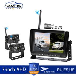 s Draadloze Auto Monitor AHD 4 Split Car Screen Recorder DVR Met Voertuig Achteruitrijcamera Reverse Backup Wifi Camera voor VRACHTWAGEN BUS RV L230619