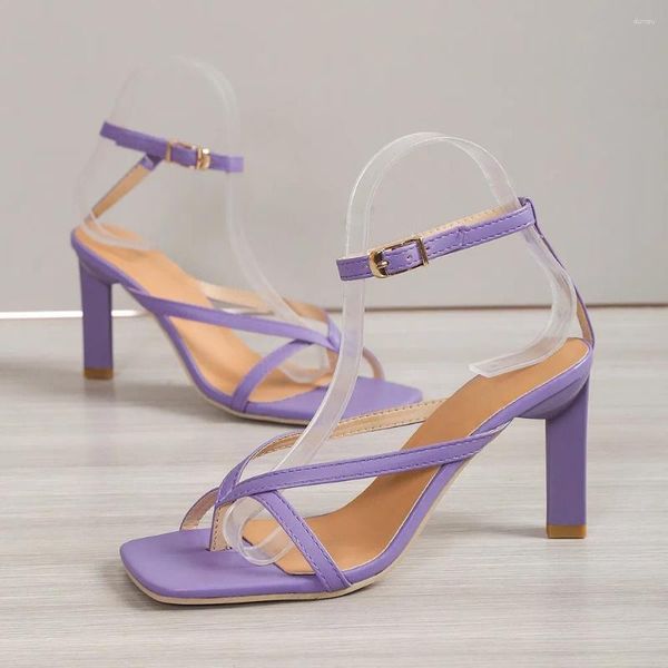 S Femmes Sandales en cuir de couleur carrée solide Sandales Clip Toe Toe Peep pour arc support 36 Sandale