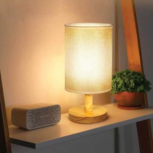 s en bois classique bureau chevet nuit protection des yeux lampe de table décor à la maison avec abat-jour rond en tissu lin AA230421