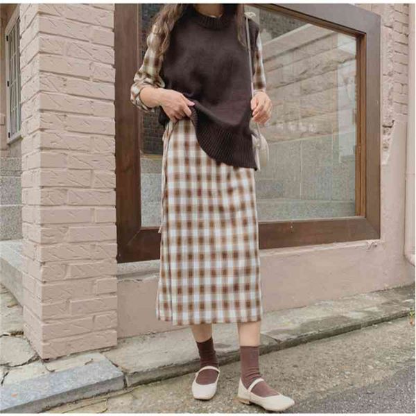 S XL Plus Taille Automne Filles Boho Party Coton Femme Vintage Robe Plaid À Manches Longues Femmes Robes Robe Robe 210417