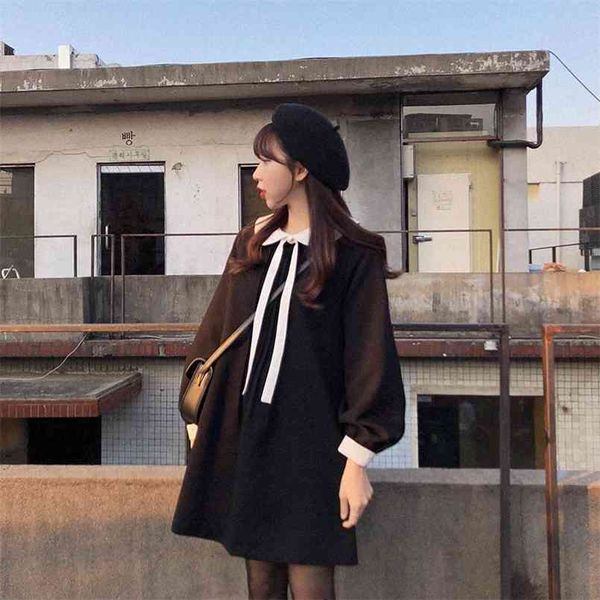 S XL Plus Taille Étudiante Robe Femme Robe Filles Boho épaisse Femme Vintage Black Manches longues Femmes es Robe Vestido 210423