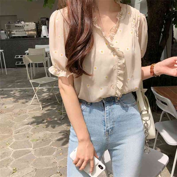 S-XL Vintage Chemise Oversize Tops Blouse Mousseline de soie à manches courtes Filles Summer Plus Taille Femmes Blouses Femme Blusas 210417