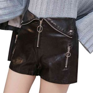 S-XL lavé PU cuir Shorts femmes mode bottes minces pantalon fermeture éclair taille haute mini plus taille femme 210601