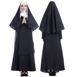 S-xxl Adulte Women Priest Missionnaires Sœur Nun Costume Fiffite Robe pour la fête Cosplay Stage Performance Halloween 240325