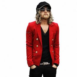 S-xxl Nuevos hombres Traje pequeño rojo Marea Traje casual cruzado Slim Short Fi Pequeño Blazers Chaqueta Escenario Cantante Disfraces N7eJ #