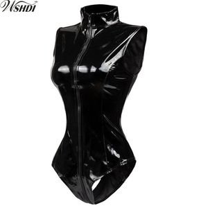 S-XXL Rouge Noir Latex Wet Look Moulante Catsuit Sexy Faux Cuir Body Zipper PVC Combinaison Cosplay Clubwear Costume De Danse Y2004268k