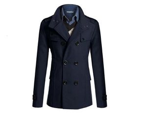 S-XXXL bleu marine coréen hommes manteau de laine vêtements chauds Top mode Slim sauvage double boutonnage manteau hommes d'affaires revers veste poche 240111