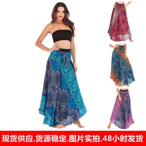 S001 Ocio transfronterizo Tailandia Vestido europeo y americano Falda de media longitud Vestido de vacaciones en la playa Dos en falda con vuelo grande Danza del vientre