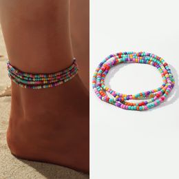 S02906 bohème mode bijoux Simple coloré perlé cheville pour femme plage élastique perles bracelets de cheville