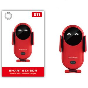 S11 Smart Infrared Sensor Wireless Charger Automatische auto Mobiele telefoon Holder Basisladers met Suction Cup Mount voor iPhone 15 14 13 12 11 XR Samsung S23 S22 S9 S8 Ect.