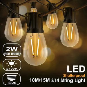 S14 Vintage Garland LED String Light Eu Plug 220V 2W E26 E27 Plastique Bulbe Flacture étanche Rétro-étanche Lumières de décoration 240514