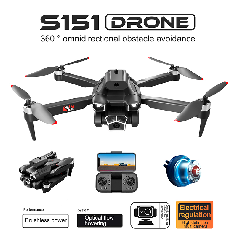 S151 Drone moteur sans balais UAV flux optique 8K HD double caméra pliable quadrirotor évitement d'obstacles ESC WIFI Dron RC jouets avec lumière LED