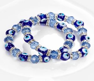 S1592 Evil Demon Eye Glass Crystal Armband Koppels Armband Mannen Vrouwen Elastische Armbanden9458638