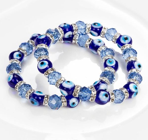 S1592 Evil Demon Eye Glass Crystal Bracelet Couples Bracelet Men Femmes Bracelets élastiques 9781716