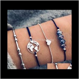 S1720 Fashion Jewelly Bracelet Set Metal Map Beads Chain Bangle 4PCSSet CGY6P Charm RUWOH