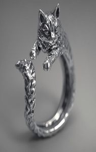 S1966 Fashion Jewelry Cat Ring Vintage Black Sliver Opening verstelbare kat Ring8413967