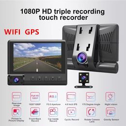 S2 WiFi 4 inch Full HD 1080p 3 Lens CAR DVR Video Recorder Dash GPS Smart G-Sensor Achtercamera 170 graden Wijd Hoek Ultraresolutie Voorkant met interieurcamera aan de achterzijde