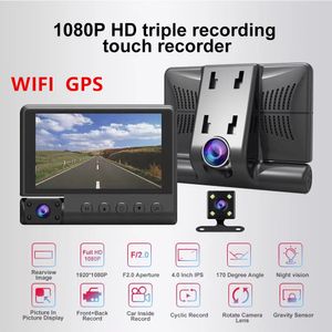 S2 WIFI 4 pulgadas Full HD 1080P 3 lentes DVR para coche Grabadora de video Dash Cam GPS Smart G-Sensor Cámara trasera 170 grados Gran angular Ultra resolución Frontal con cámara trasera interior